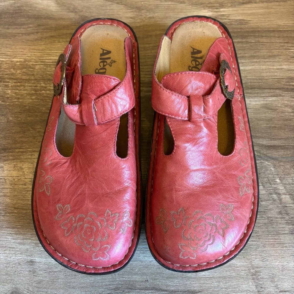 Alegria Pink Clogs Slides Floral Buckle Women’s Size 7 - Picture 3 of 12